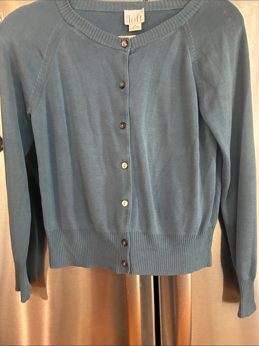 LOFT Slate Blue Silk Button Down Lightweight Cardigan Sz M Worn 1x